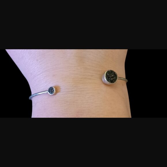 Chan Luu Rare Retired Black Druzy Open Cuff Adjustable Size 7.25" Bracelet - Picture 1 of 9